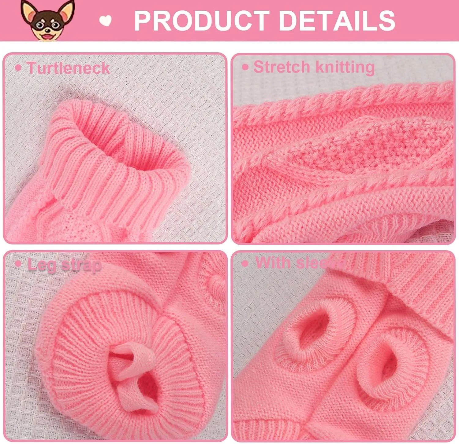2 Pieces Puppy Sweater Dog Sweater for Small Dogs Winter Warm Dog Knitted Sweater Cute Puppy Clothes for Chihuahua Teacup Yorkie Pet Cat Knitwear Turtleneck Clothes XXS (XX-Small)