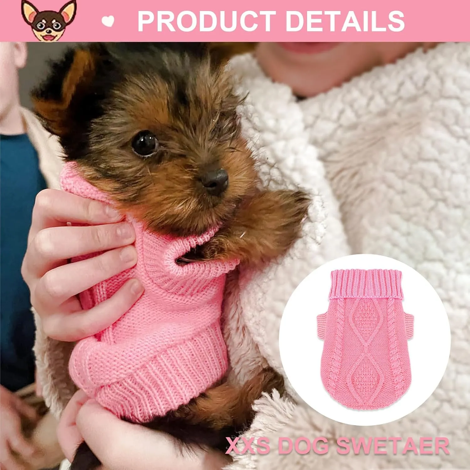 2 Pieces Puppy Sweater Dog Sweater for Small Dogs Winter Warm Dog Knitted Sweater Cute Puppy Clothes for Chihuahua Teacup Yorkie Pet Cat Knitwear Turtleneck Clothes XXS (XX-Small)