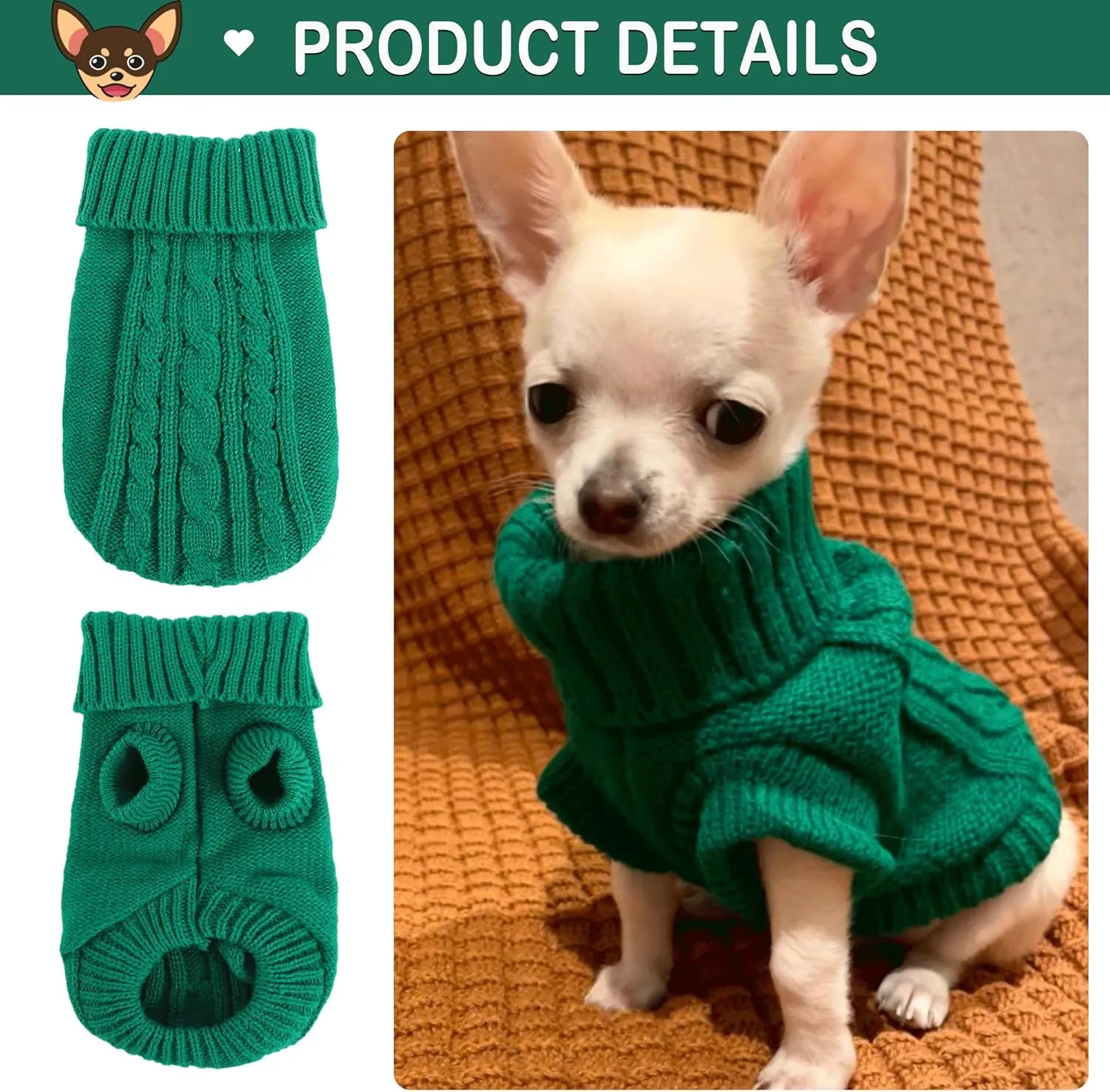 2 Pieces XXS Dog Sweater Teacup Dog Clothes Turtleneck Dog Sweater Fall Dog Clothes for Small Dogs Boy Girl, Winter Warm Pet Coat Puppy Outfits Cat Sweater Chihuahua Yorkie Sweater, Green   Purple