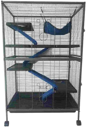 59" H Small Animal Cage, 6-Tier Critter Nation Cage with Ramps, Platforms, and Tray, Rolling Lagre Metal Ferret Cage for Chinchilla, Cat, Hamster, Guinea Pig, Rabbit, Black