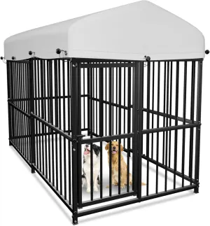 7.8' x 4' x 5' Outdoor Large Wrought Iron Dog Kennel Enclosures with Roof, Heavy Duty Playpen Crate Pet Kennel with Waterproof UV-Resistant Cover and Secure Lock, Black