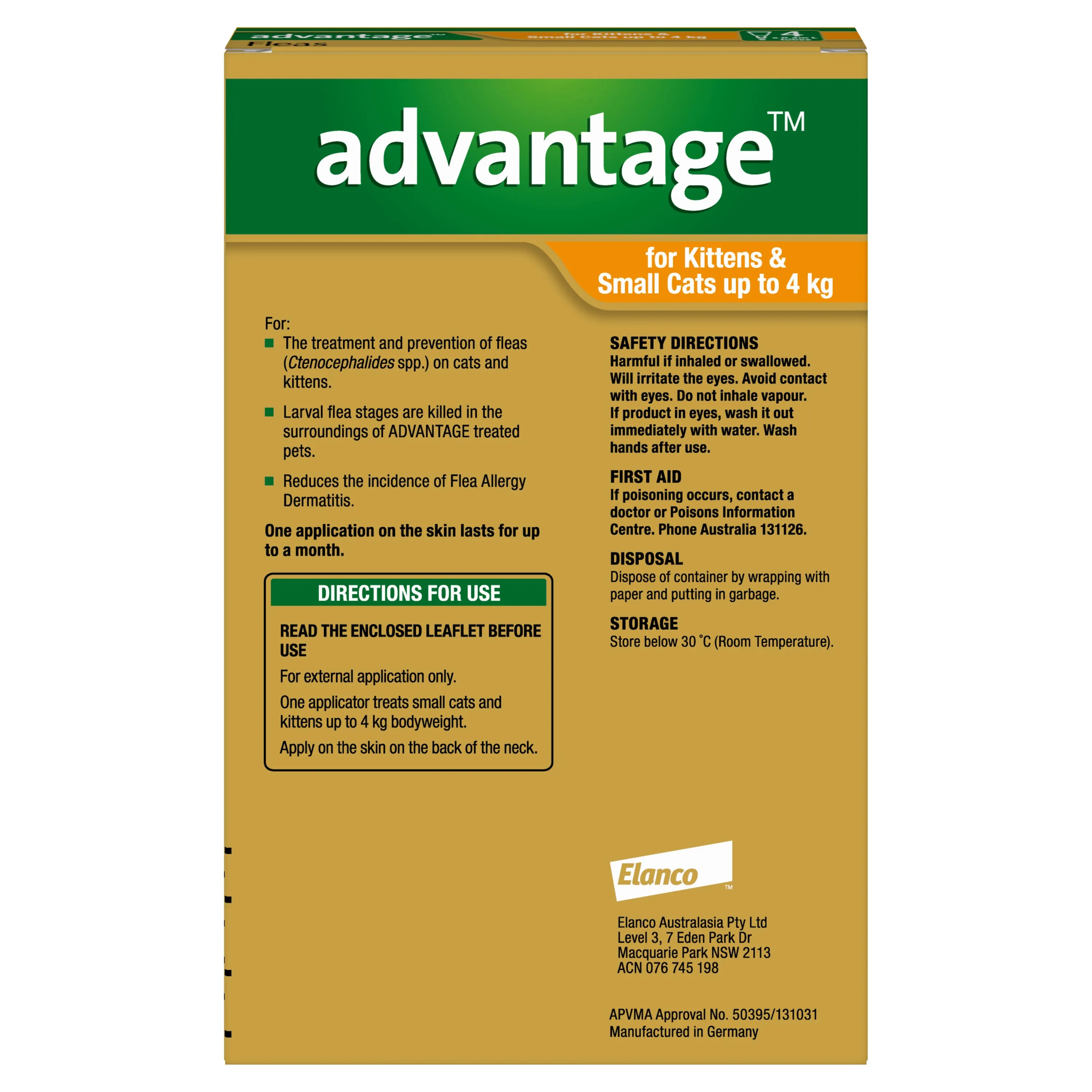 Advantage - Flea Treatment for Cats up to 4kg (4pk)