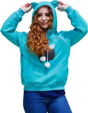 ALYC Pet Carrier Hoodie Cat Dog Pouch Holder Sweatshirt Large Pocket Pullover Shirt with Cat Ear for Women