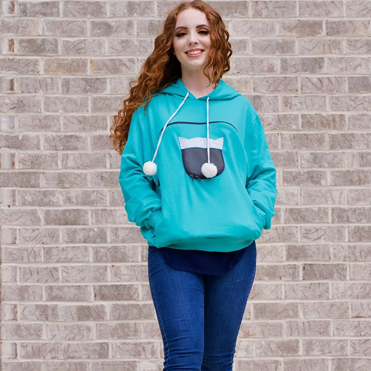ALYC Pet Carrier Hoodie Cat Dog Pouch Holder Sweatshirt Large Pocket Pullover Shirt with Cat Ear for Women