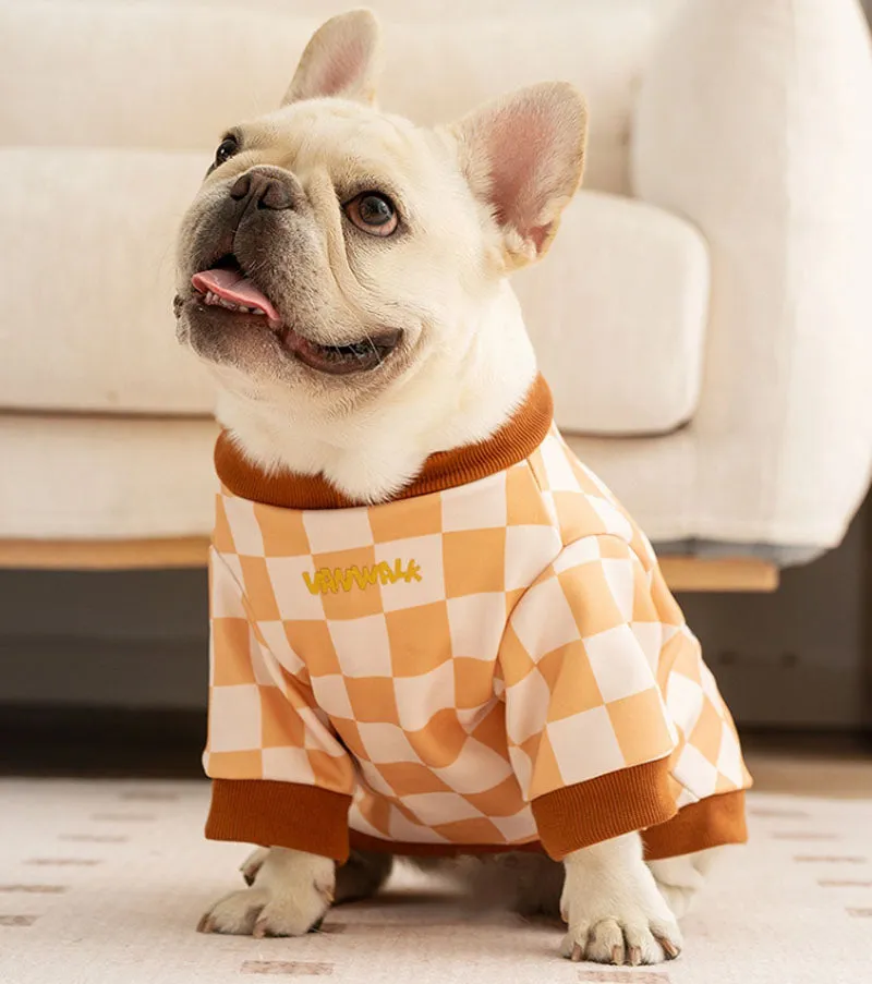 Autumn and winter trendy cool style dog plaid print hamburger French bulldog sweatshirt fat dog pug bulldog pet dog clothes