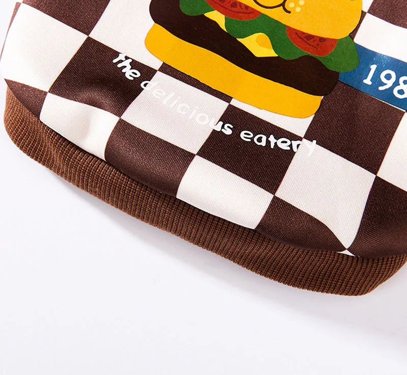 Autumn and winter trendy cool style dog plaid print hamburger French bulldog sweatshirt fat dog pug bulldog pet dog clothes