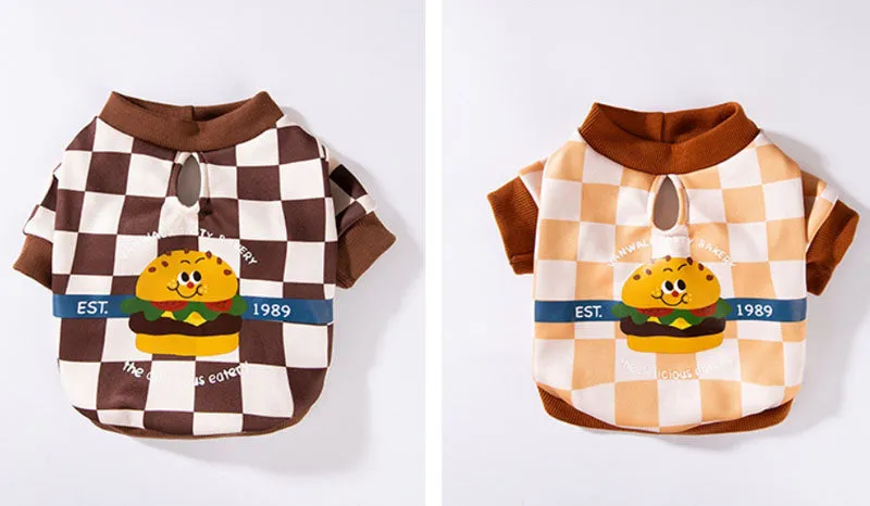 Autumn and winter trendy cool style dog plaid print hamburger French bulldog sweatshirt fat dog pug bulldog pet dog clothes