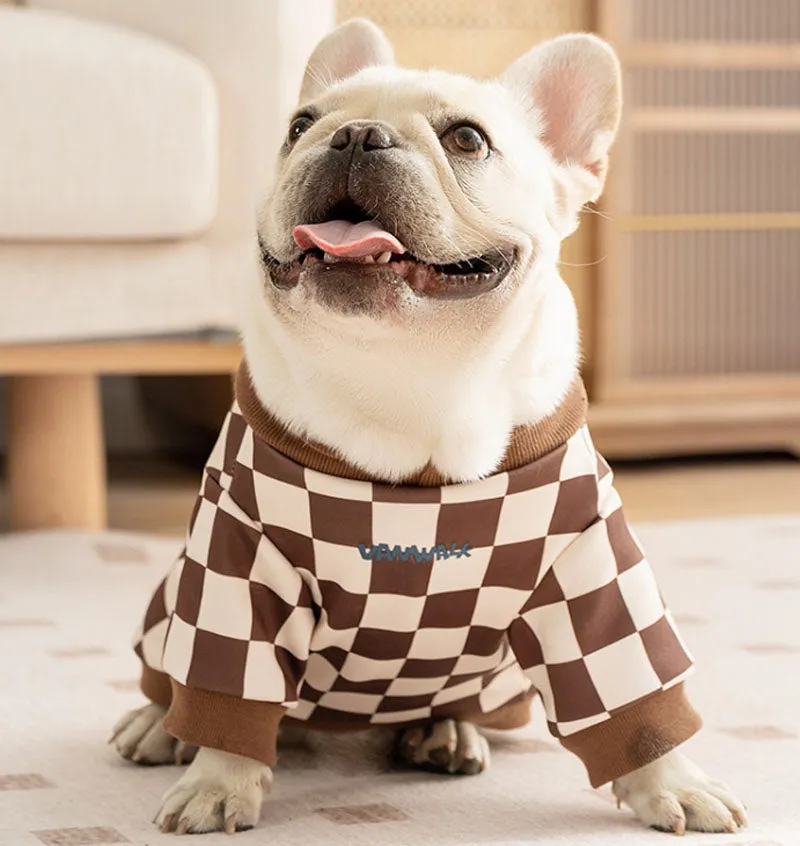 Autumn and winter trendy cool style dog plaid print hamburger French bulldog sweatshirt fat dog pug bulldog pet dog clothes