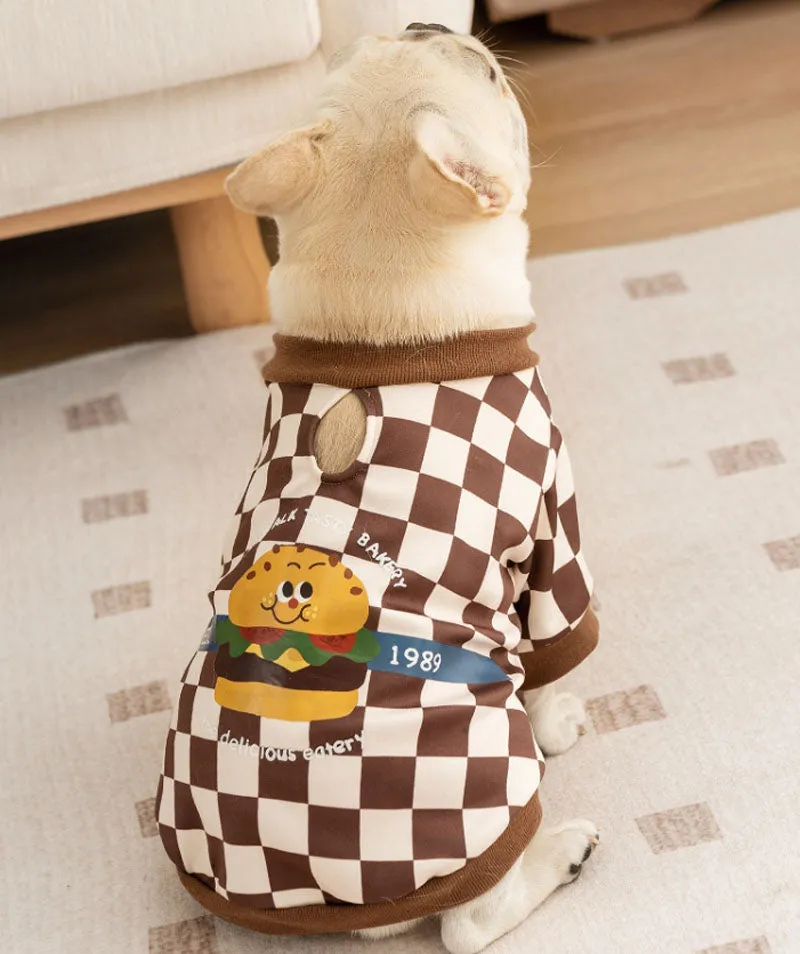 Autumn and winter trendy cool style dog plaid print hamburger French bulldog sweatshirt fat dog pug bulldog pet dog clothes