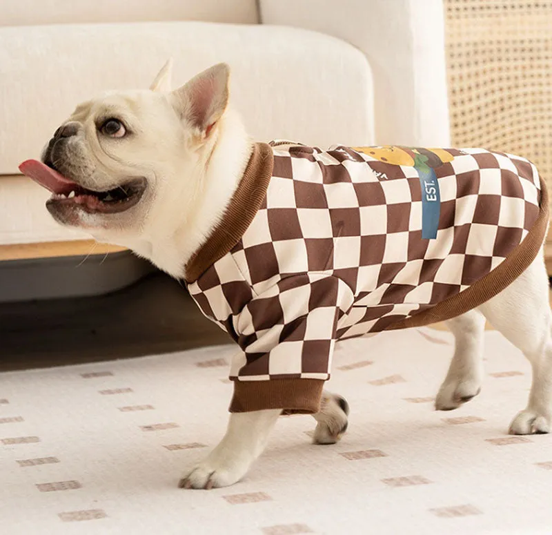 Autumn and winter trendy cool style dog plaid print hamburger French bulldog sweatshirt fat dog pug bulldog pet dog clothes