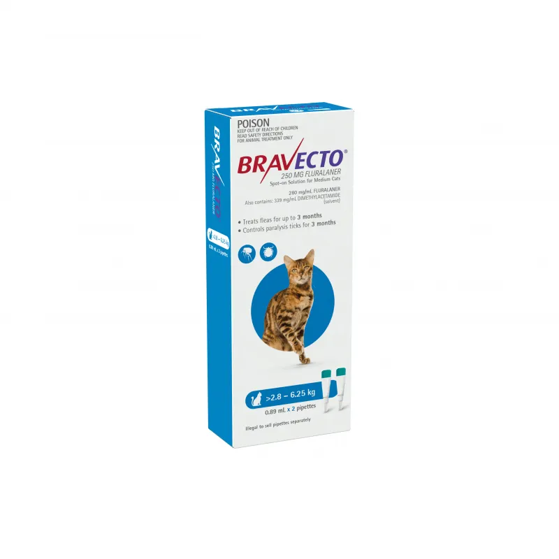Bravecto Blue Flea & Tick Spot-On Treatment 2.8-6.25kg Cat