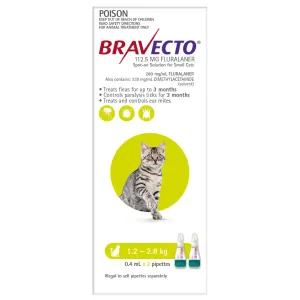 Bravecto Green Flea & Tick Spot-On Treatment 1.2-2.8kg Cat & Kitten