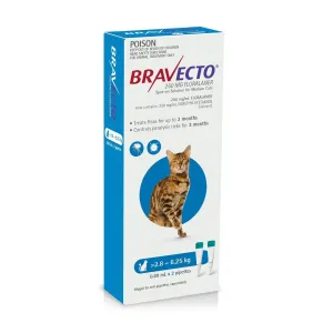 Bravecto Spot-On 3 Monthly Flea Treatment for Cats 2.8-6.25kg Blue^^^