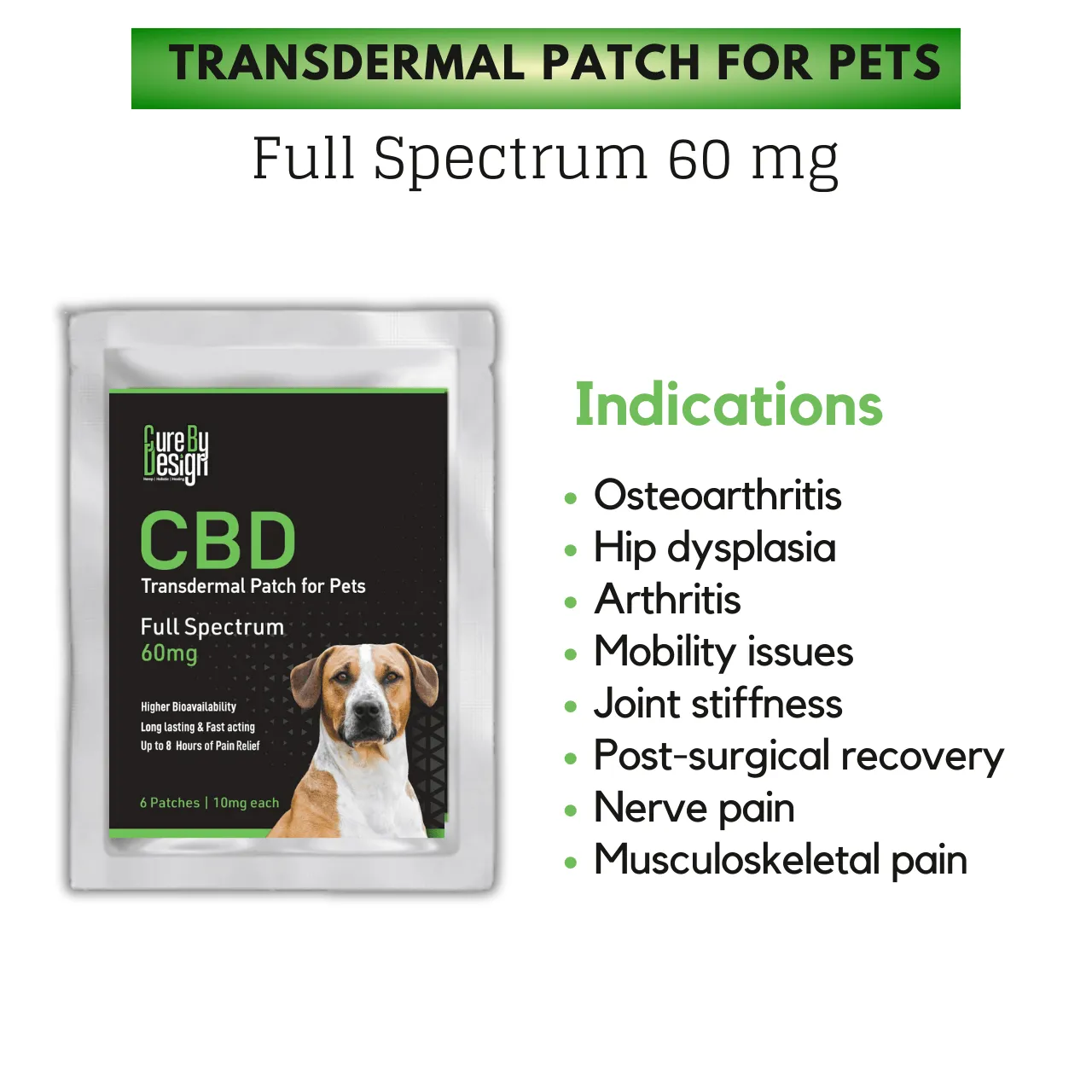 Cure By Design- CBD Transdermal Patch for Pets Full Spectrum 60mg