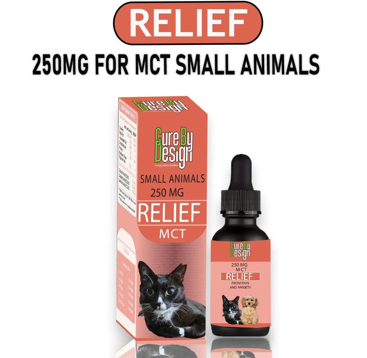 Cure By Design- Relief 250mg CBD for Small Animals (MCT)