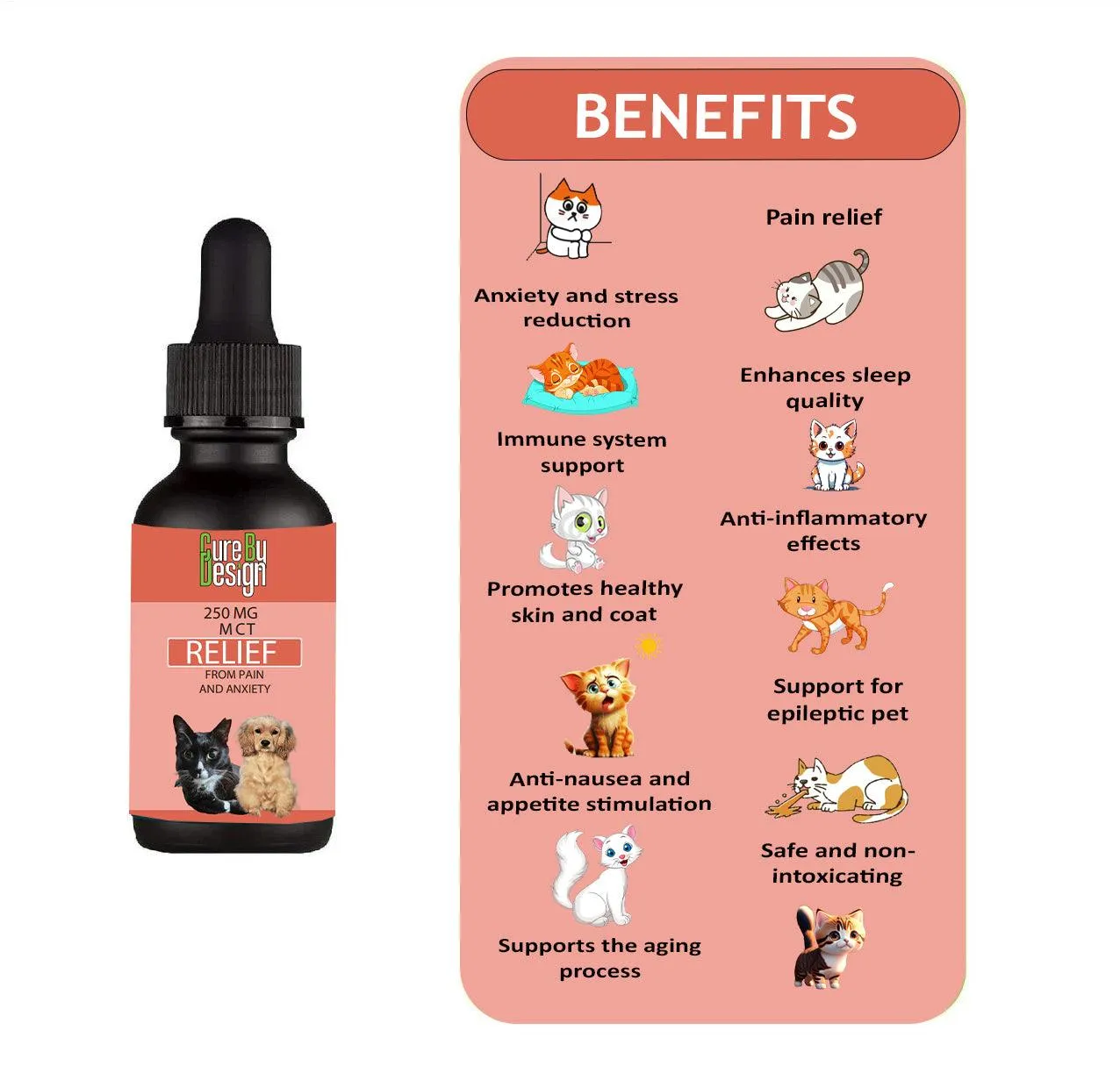 Cure By Design- Relief 250mg CBD for Small Animals (MCT)
