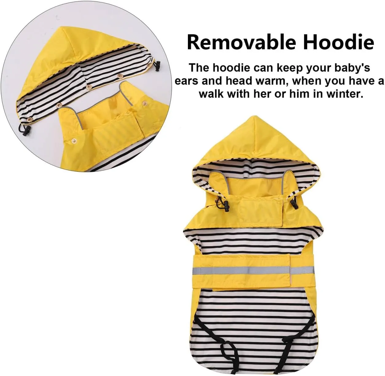 Dog Raincoat Puppy rain Jacket with Removable Hood for Small Medium Breeds Reflective Strap Storage Pockets in Cold Day Yellow M