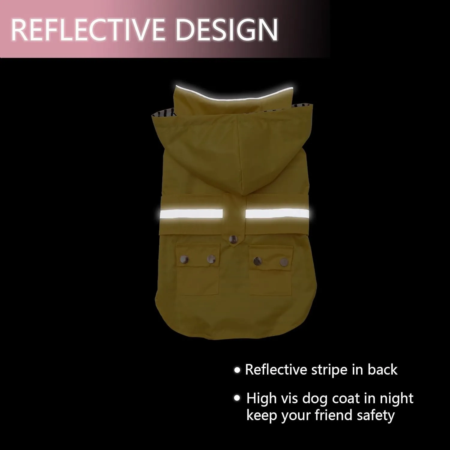Dog Raincoat Puppy rain Jacket with Removable Hood for Small Medium Breeds Reflective Strap Storage Pockets in Cold Day Yellow M