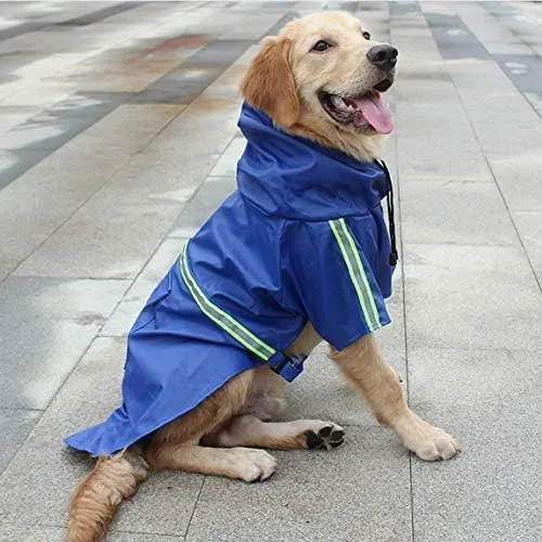 FEimaX Dog Raincoats Rain Poncho Coat Waterproof Rain Jacket with Hood for Medium and Large Dogs, Lightweight Hoodies Pet Windproof for Outdoor Walking (2XL (Chest: 22.4, Body 17.7''), Blue)