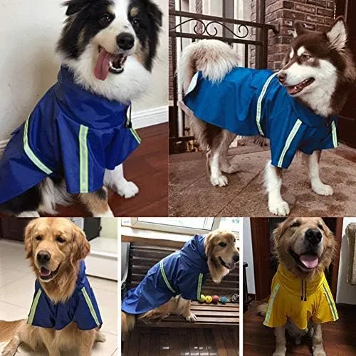 FEimaX Dog Raincoats Rain Poncho Coat Waterproof Rain Jacket with Hood for Medium and Large Dogs, Lightweight Hoodies Pet Windproof for Outdoor Walking (2XL (Chest: 22.4, Body 17.7''), Blue)