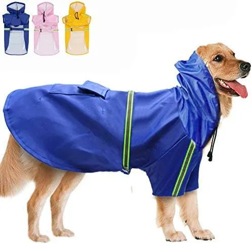 FEimaX Dog Raincoats Rain Poncho Coat Waterproof Rain Jacket with Hood for Medium and Large Dogs, Lightweight Hoodies Pet Windproof for Outdoor Walking (2XL (Chest: 22.4, Body 17.7''), Blue)