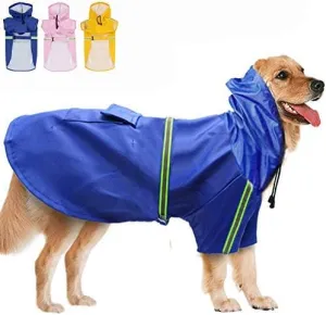FEimaX Dog Raincoats Rain Poncho Coat Waterproof Rain Jacket with Hood for Medium and Large Dogs, Lightweight Hoodies Pet Windproof for Outdoor Walking (2XL (Chest: 22.4, Body 17.7''), Blue)
