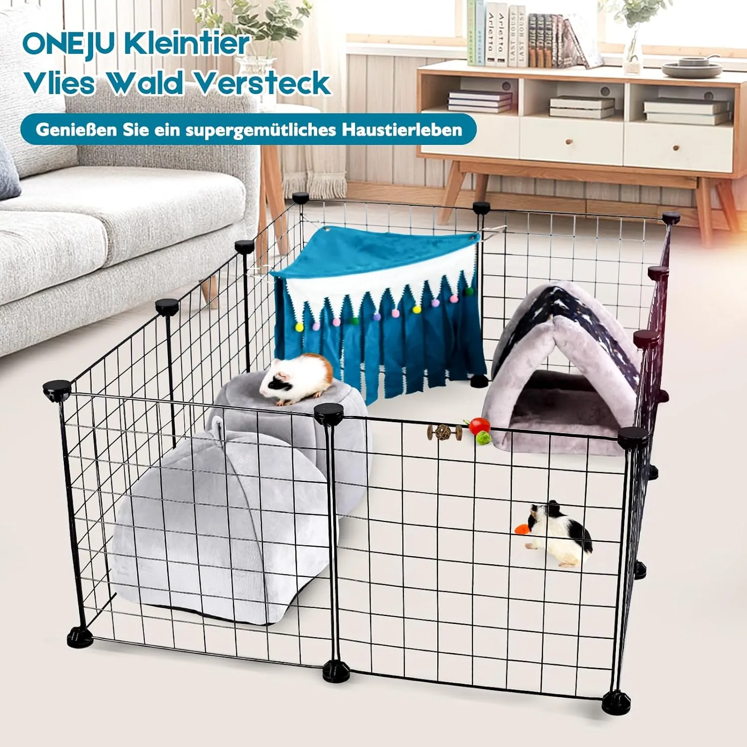 Guinea Pig Hideout - Cage Accessory for Guinea Pigs, Bunnies, Hamsters, Chinchillas, Rabbits Without Metal Fences - Blue