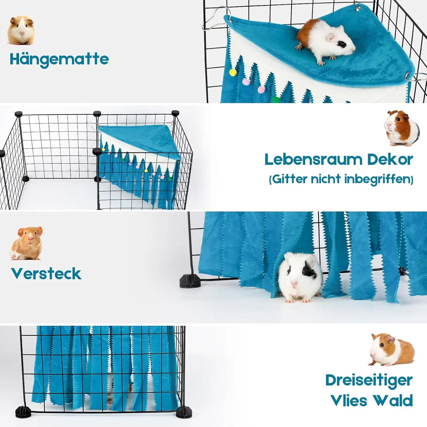 Guinea Pig Hideout - Cage Accessory for Guinea Pigs, Bunnies, Hamsters, Chinchillas, Rabbits Without Metal Fences - Blue