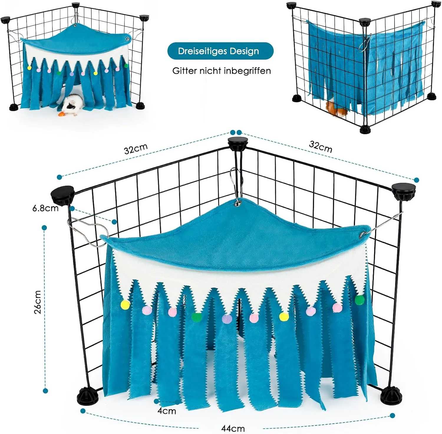 Guinea Pig Hideout - Cage Accessory for Guinea Pigs, Bunnies, Hamsters, Chinchillas, Rabbits Without Metal Fences - Blue