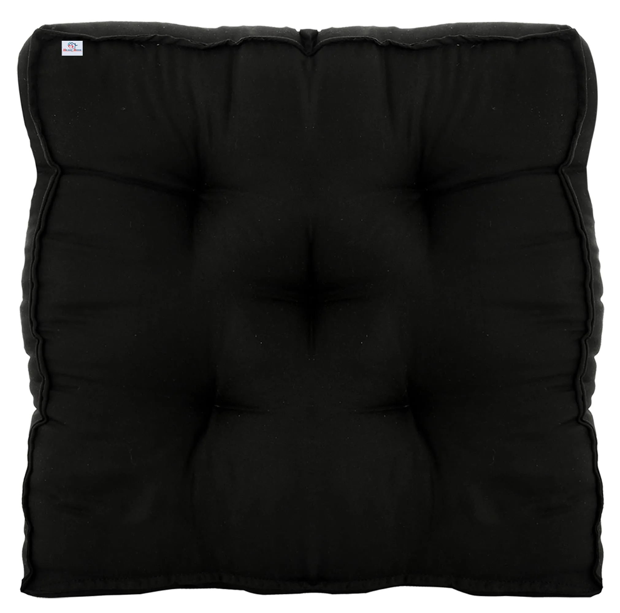 Heart Home Microfiber Square Chair Pad Seat Cushion for Car Pad, Office Chair, Indoor/Outdoor, Dining Living Room, Kitchen-Pack of 2, 18 * 18 Inch (Black)