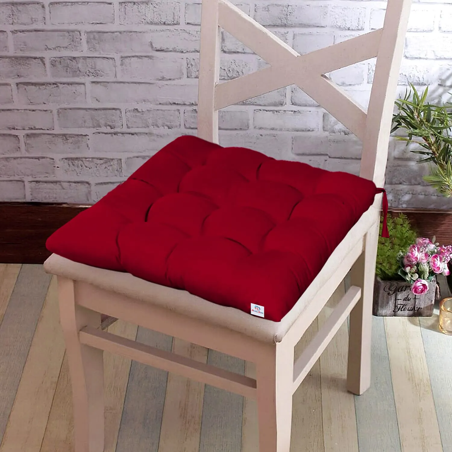 Heart Home Microfiber Square Chair Pad/Cushion for Office, Home or Car Sitting with Ties-Pack of 2, 18 * 18 Inch (Maroon) (Model: HS_37_HEARTH020859)