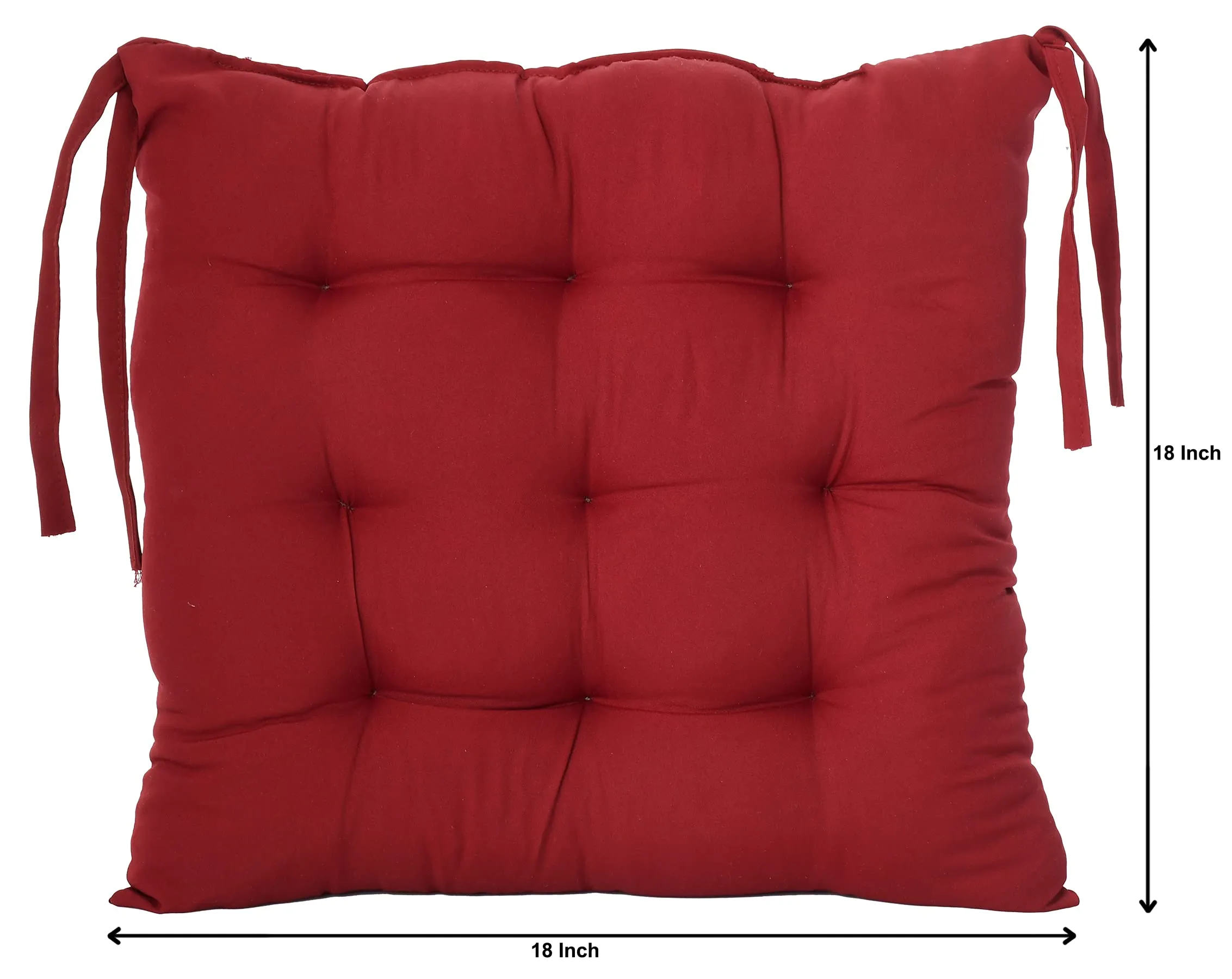 Heart Home Microfiber Square Chair Pad/Cushion for Office, Home or Car Sitting with Ties-Pack of 2, 18 * 18 Inch (Maroon) (Model: HS_37_HEARTH020859)