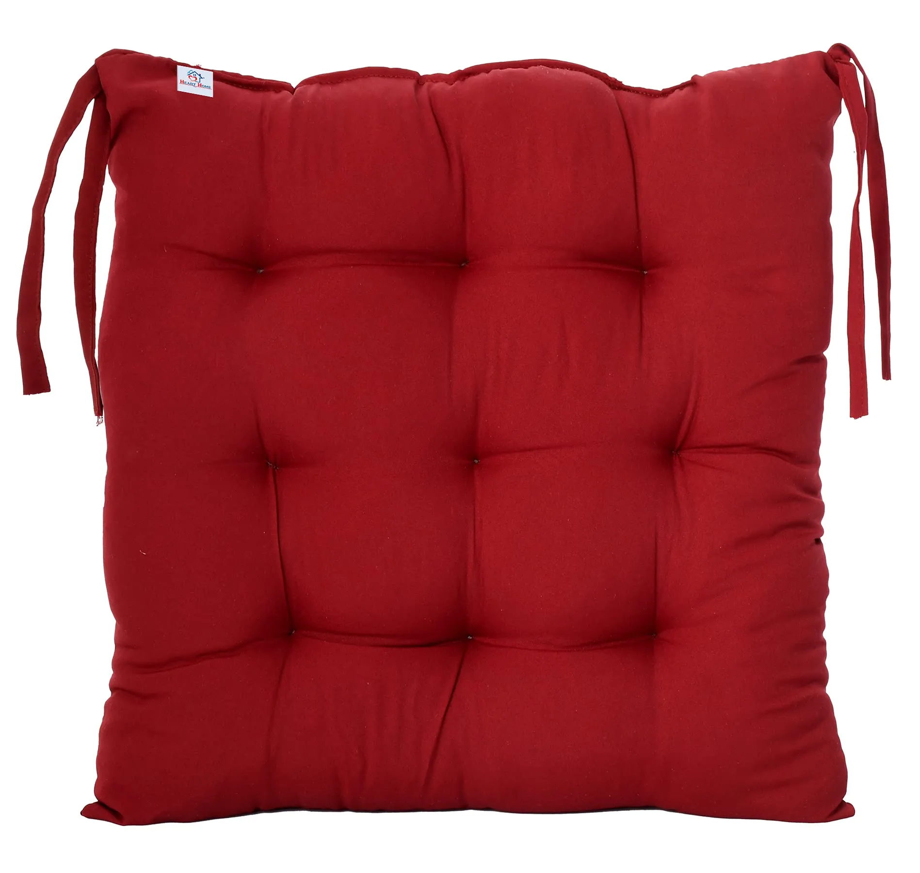 Heart Home Microfiber Square Chair Pad/Cushion for Office, Home or Car Sitting with Ties-Pack of 2, 18 * 18 Inch (Maroon) (Model: HS_37_HEARTH020859)