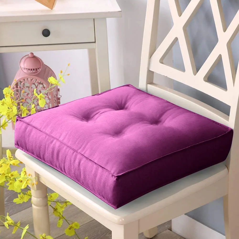 Kuber Industries Microfiber Square Chair Pad Seat Cushion for Car Pad, Office Chair, Indoor/Outdoor, Dining Living Room, Kitchen-Pack of 2, 18 * 18 Inch (Purple)