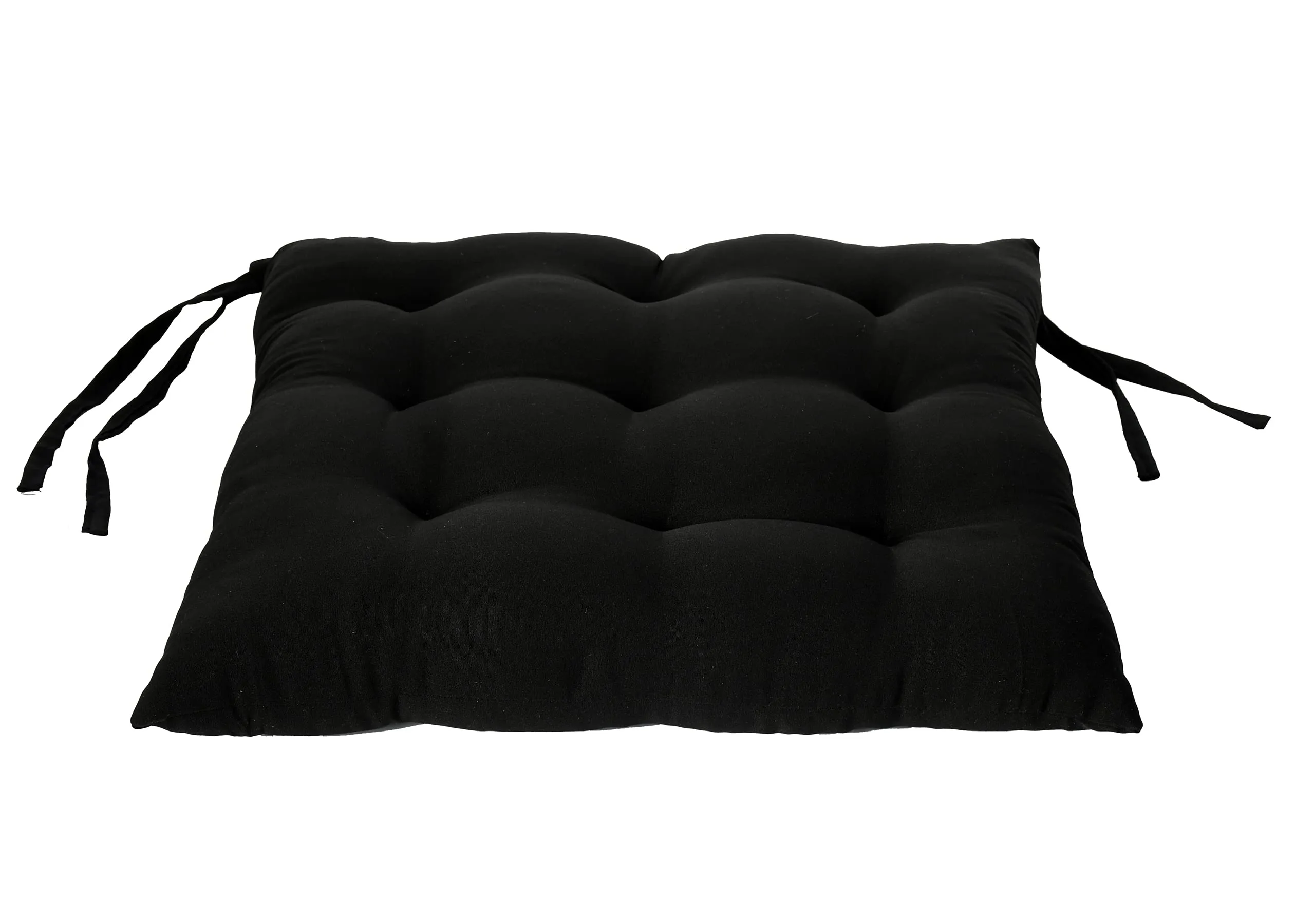 Kuber Industries Microfiber Square Chair Pad/Cushion for Office, Home or Car Sitting with Ties-Pack of 3, 18 * 18 Inch (Black)