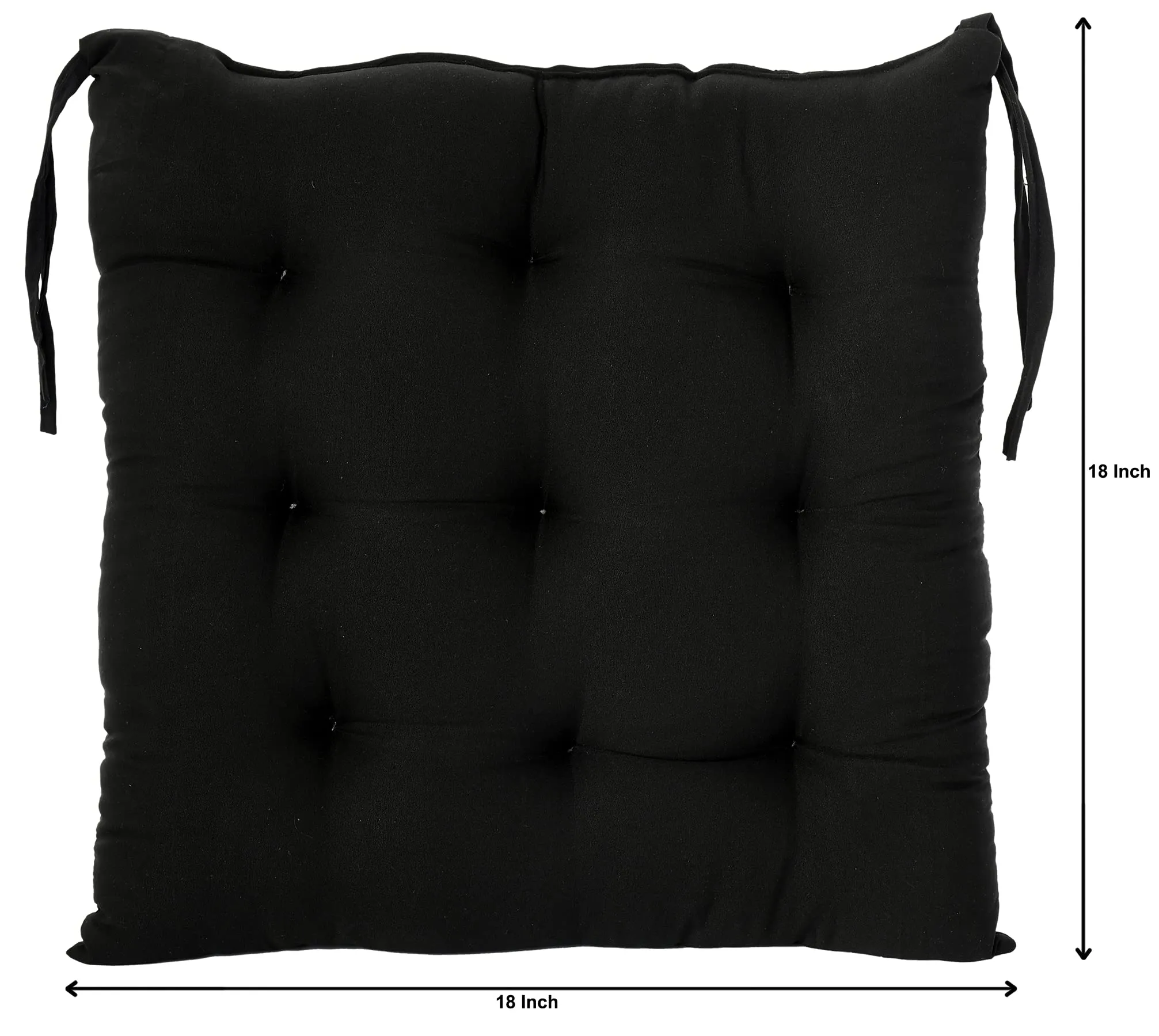 Kuber Industries Microfiber Square Chair Pad/Cushion for Office, Home or Car Sitting with Ties-Pack of 3, 18 * 18 Inch (Black)