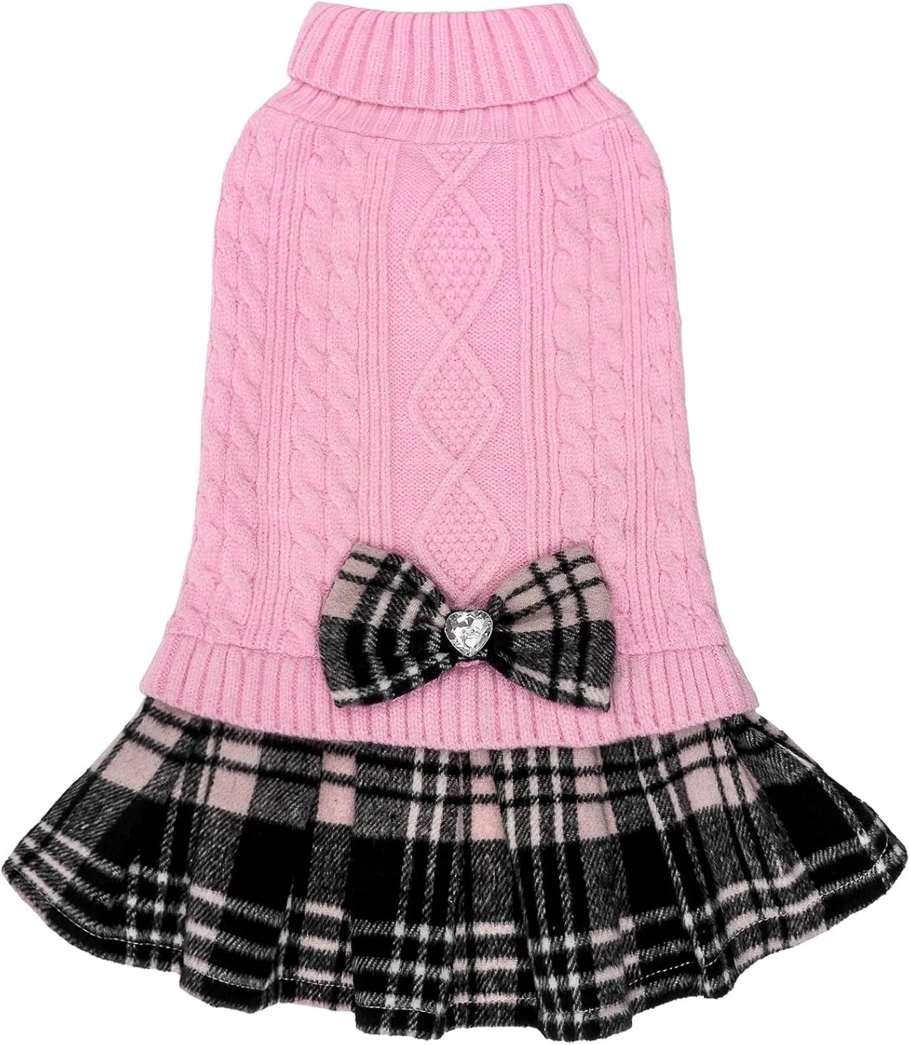 KYEESE Dog Sweaters for Small Dogs Girl Turtleneck Dog Sweater Warm Soft Small Dog Sweater with Bowtie Stretchy Dog Clothes Knitwear Dog Sweater Dress Pullover Dog Coats Puppy Sweater, Pink, X-Small