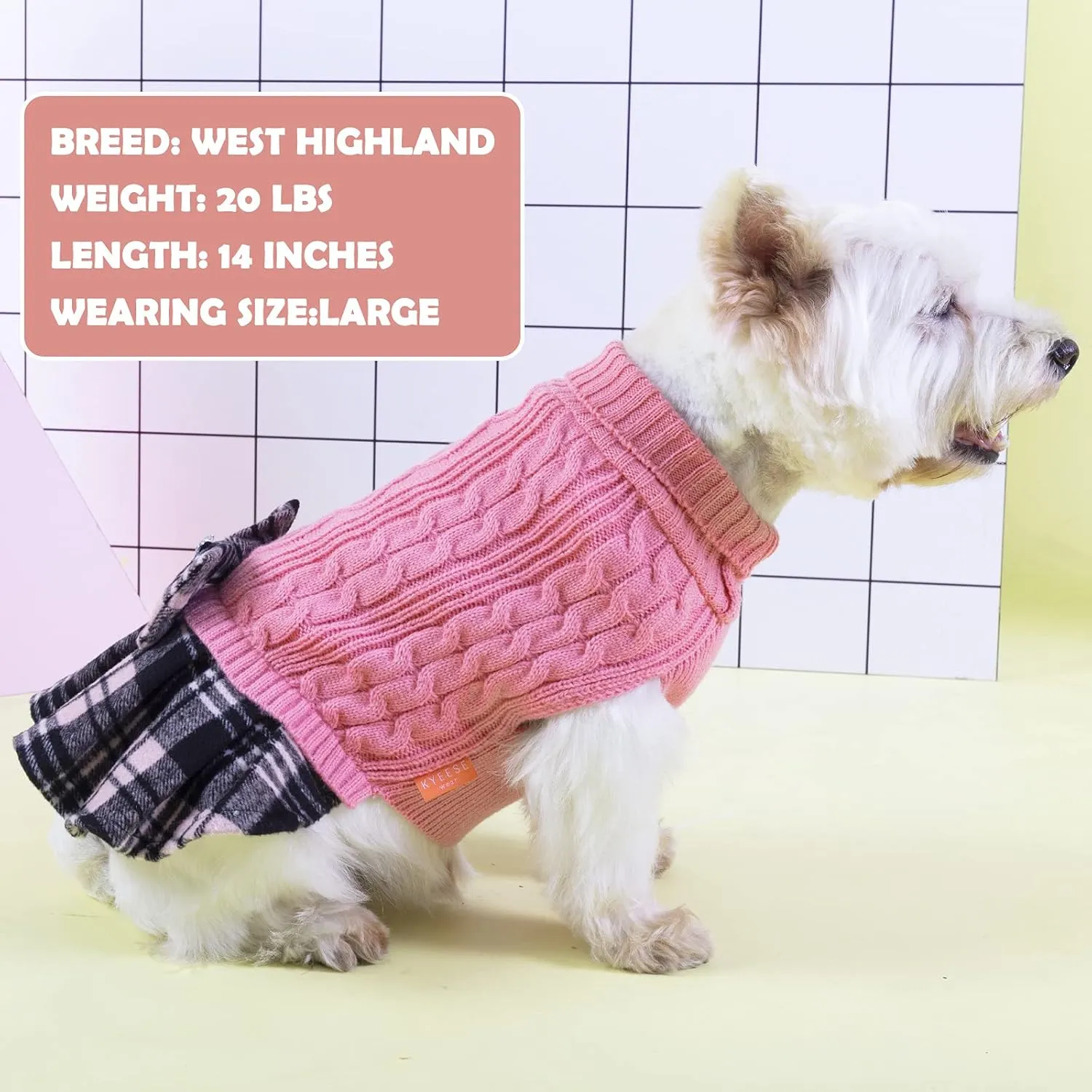KYEESE Dog Sweaters for Small Dogs Girl Turtleneck Dog Sweater Warm Soft Small Dog Sweater with Bowtie Stretchy Dog Clothes Knitwear Dog Sweater Dress Pullover Dog Coats Puppy Sweater, Pink, X-Small