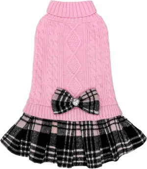 KYEESE Dog Sweaters for Small Dogs Girl Turtleneck Dog Sweater Warm Soft Small Dog Sweater with Bowtie Stretchy Dog Clothes Knitwear Dog Sweater Dress Pullover Dog Coats Puppy Sweater, Pink, X-Small