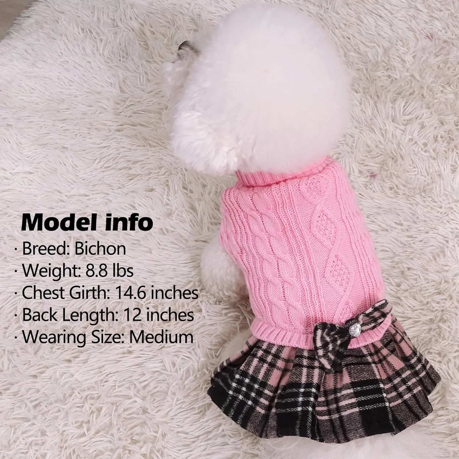 KYEESE Dog Sweaters for Small Dogs Girl Turtleneck Dog Sweater Warm Soft Small Dog Sweater with Bowtie Stretchy Dog Clothes Knitwear Dog Sweater Dress Pullover Dog Coats Puppy Sweater, Pink, X-Small