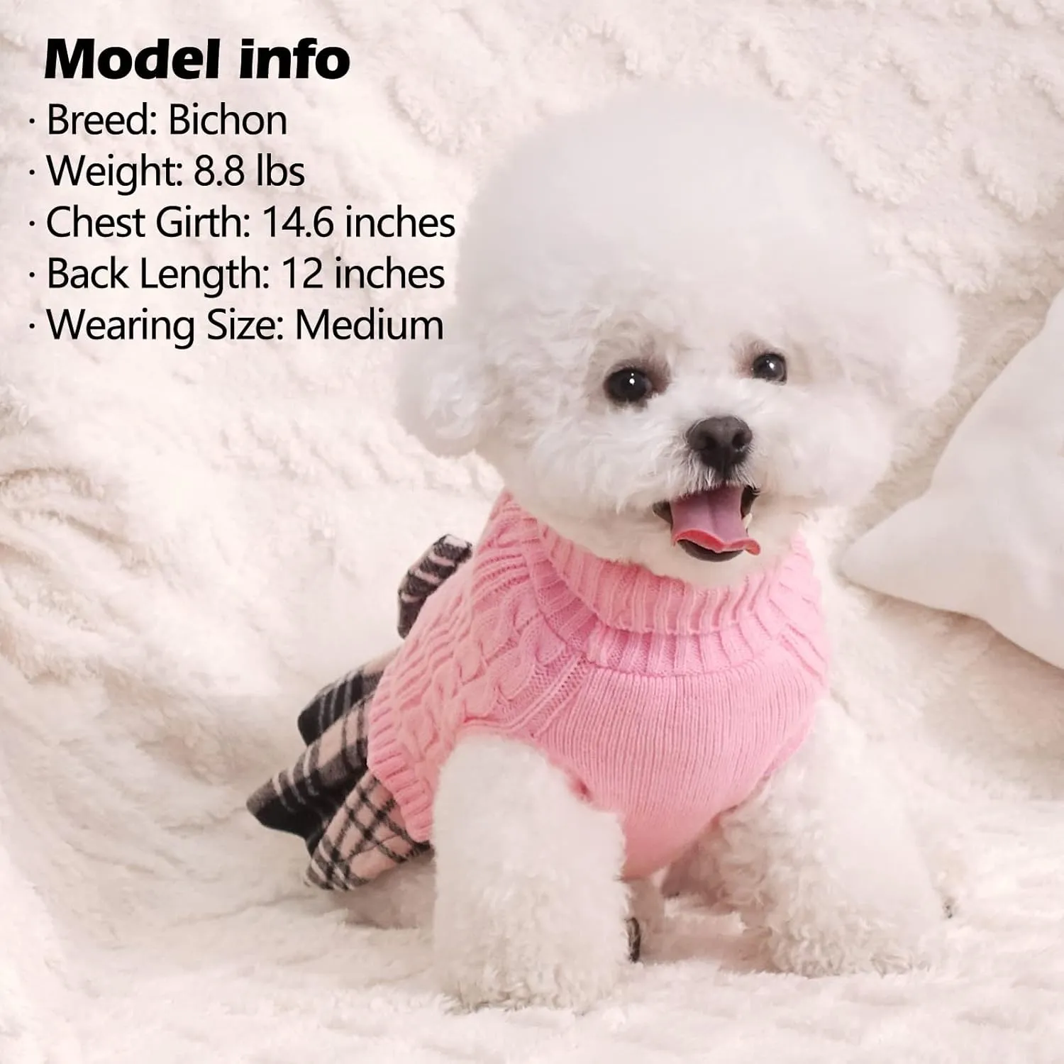 KYEESE Dog Sweaters for Small Dogs Girl Turtleneck Dog Sweater Warm Soft Small Dog Sweater with Bowtie Stretchy Dog Clothes Knitwear Dog Sweater Dress Pullover Dog Coats Puppy Sweater, Pink, X-Small