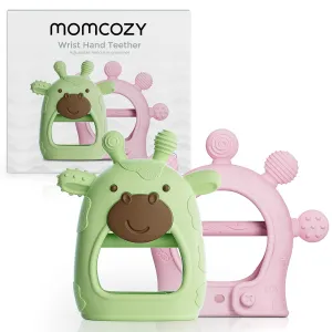Momcozy Baby Teether Toys | Food Grade Silicone Teething Relief 0-6 Months | Essential Toy 6-12 Months | Green and Pink