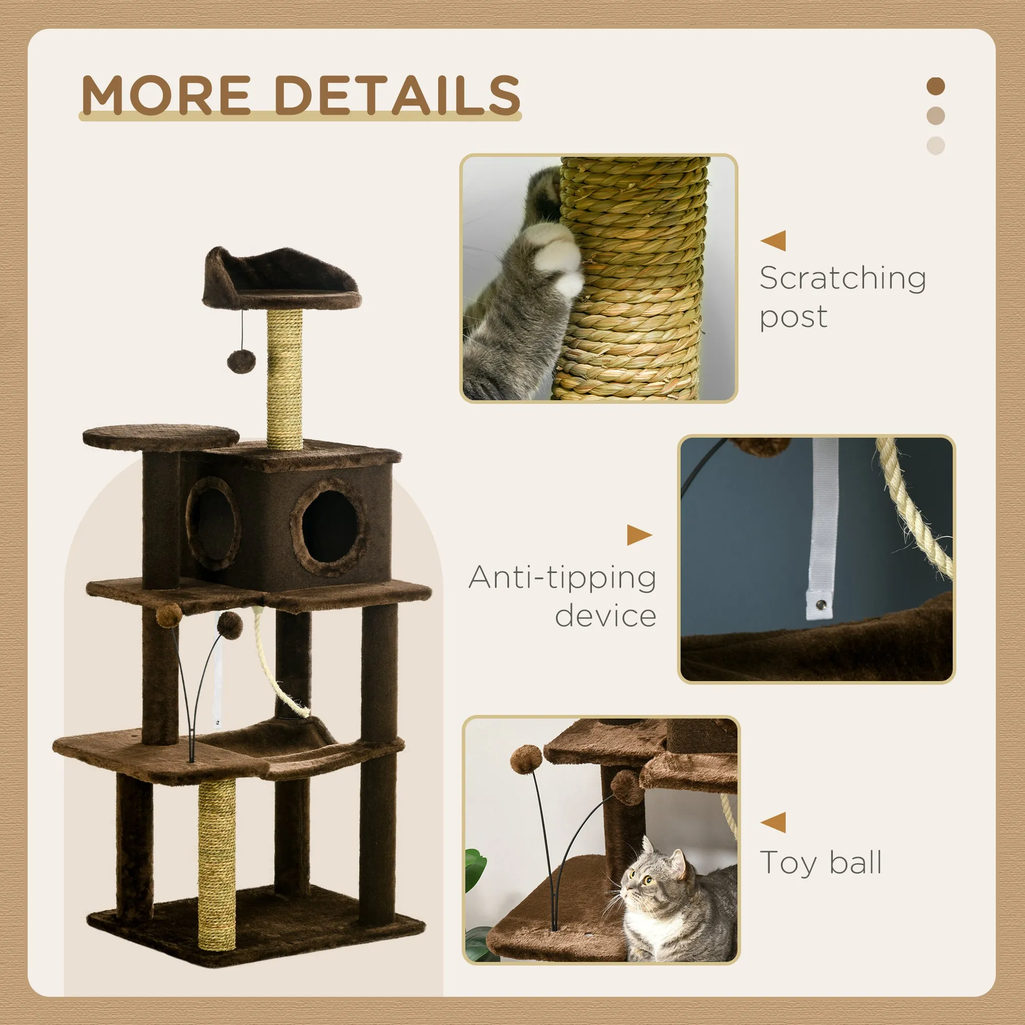 PawHut Cat Tree for Indoor Cats, Modern Cat Tower with Scratching Posts, House