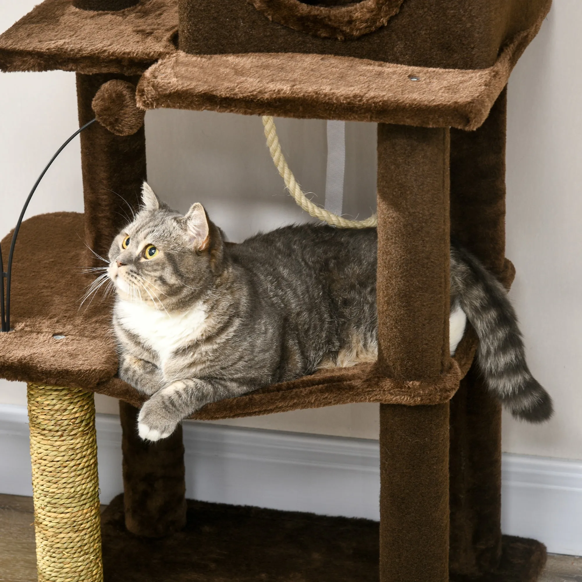 PawHut Cat Tree for Indoor Cats, Modern Cat Tower with Scratching Posts, House