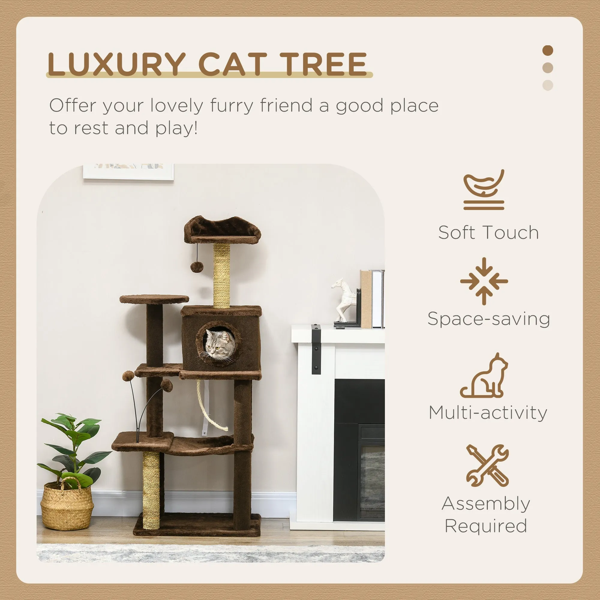 PawHut Cat Tree for Indoor Cats, Modern Cat Tower with Scratching Posts, House