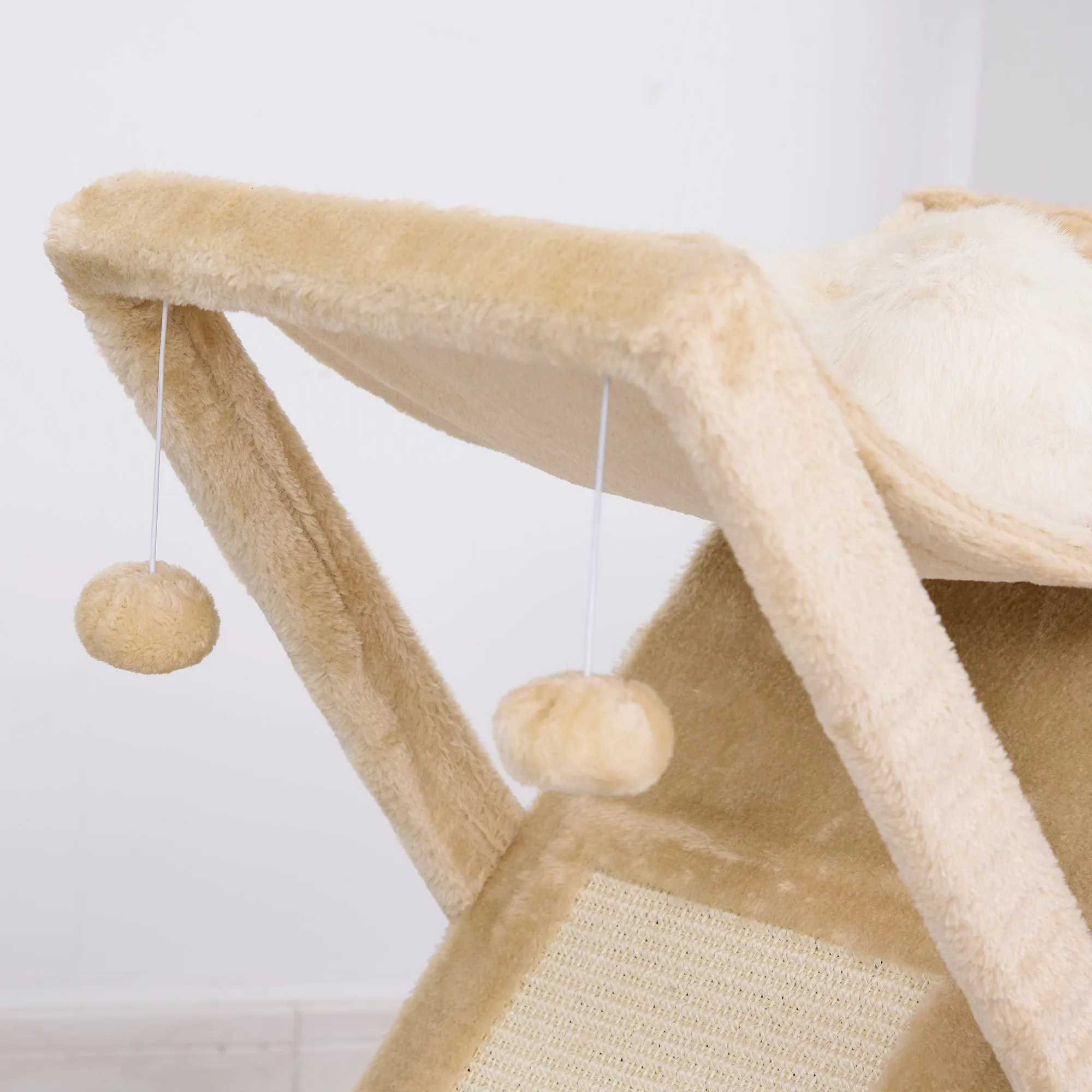 PawHut Plush Folding Cat Tree Play Rest Activity Tower w/ Scratching Post Yellow