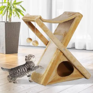 PawHut Plush Folding Cat Tree Play Rest Activity Tower w/ Scratching Post Yellow