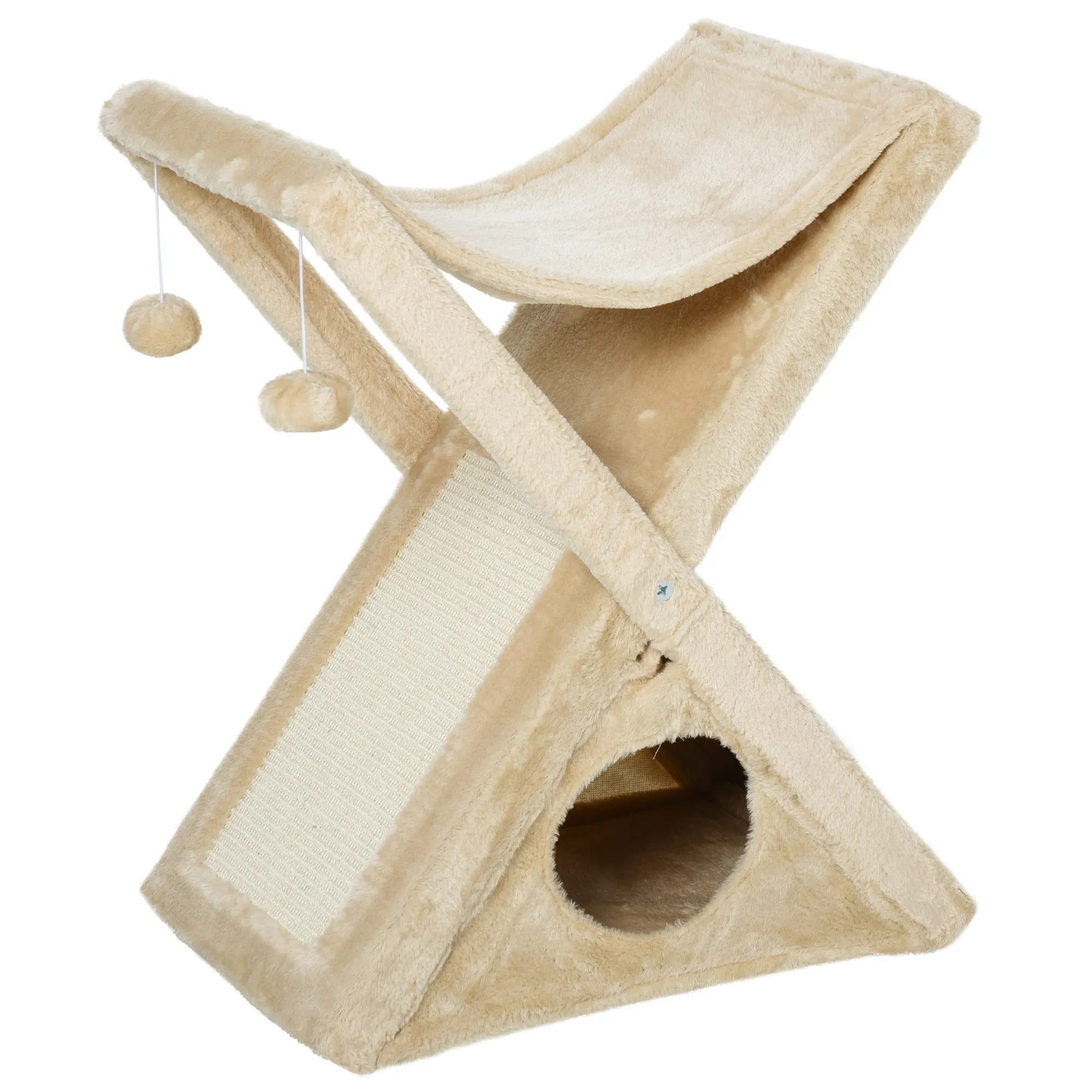 PawHut Plush Folding Cat Tree Play Rest Activity Tower w/ Scratching Post Yellow