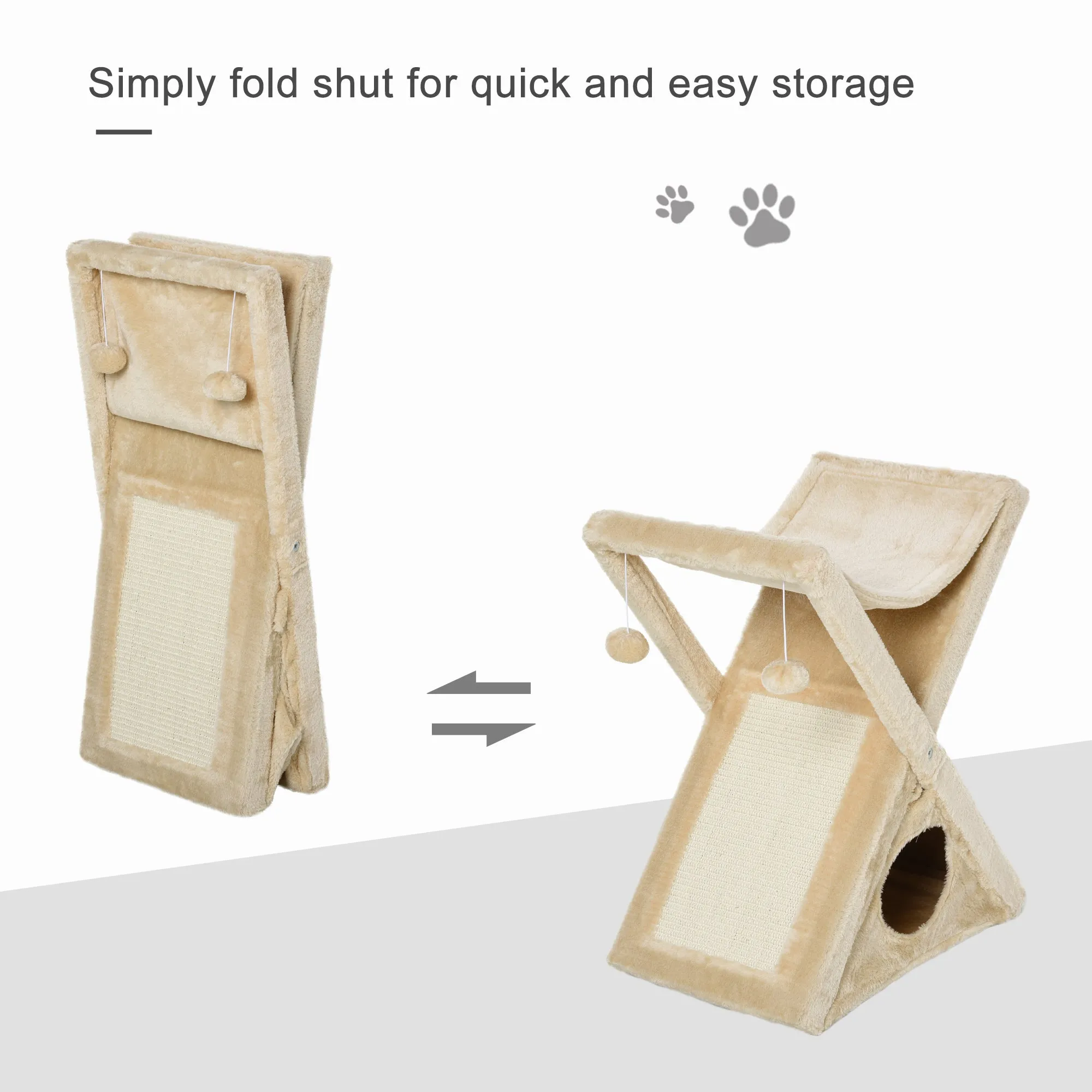 PawHut Plush Folding Cat Tree Play Rest Activity Tower w/ Scratching Post Yellow