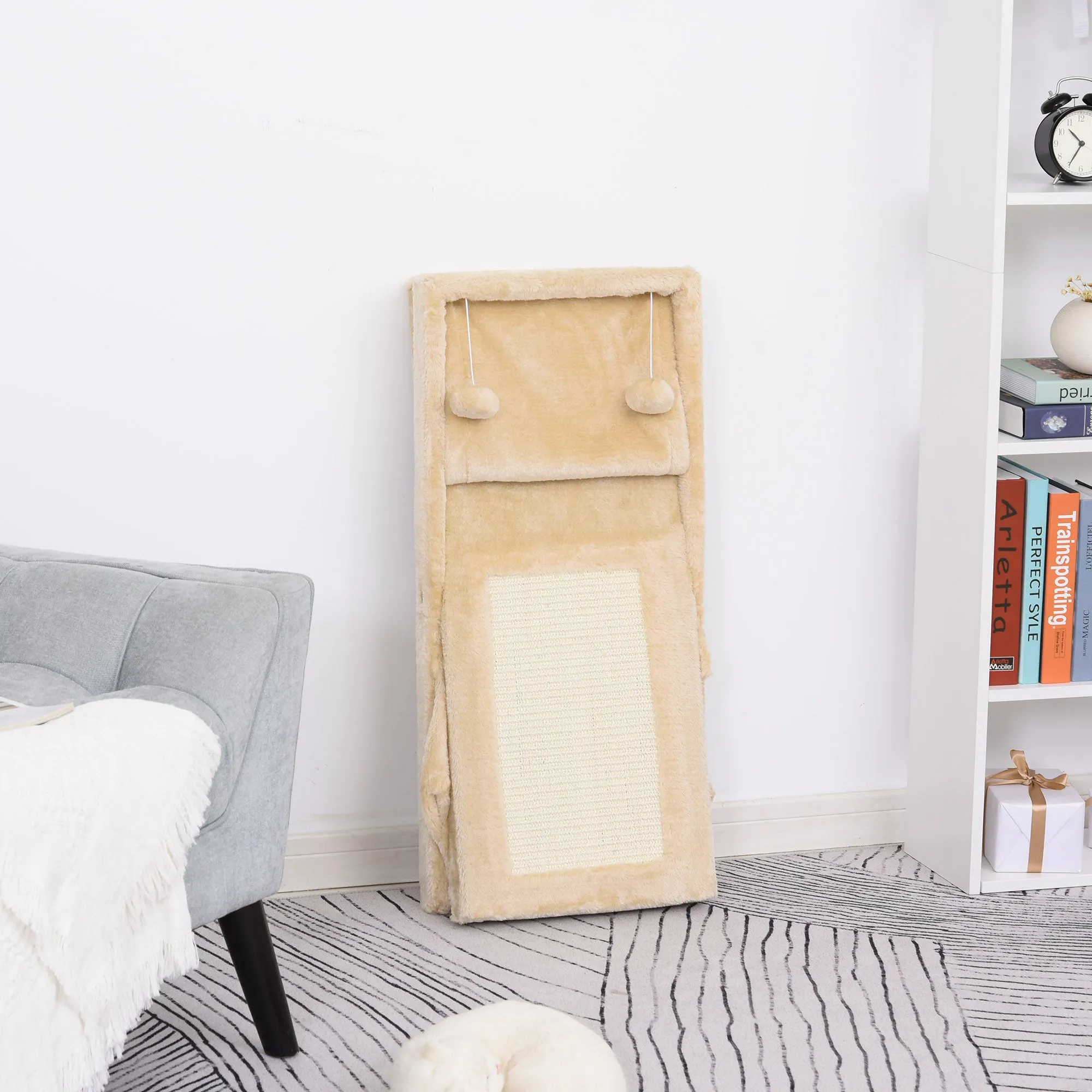 PawHut Plush Folding Cat Tree Play Rest Activity Tower w/ Scratching Post Yellow